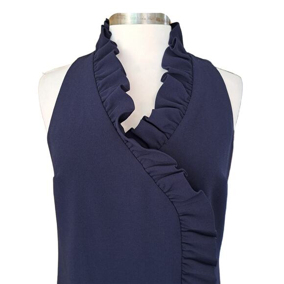 Trina Turk Atlantis Navy Blue Ruffle Mini Dress Size 4 Sleeveless Shift - Picture 4 of 8